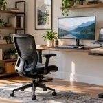 Efficient home office setup with standing desk and ergonomic chair